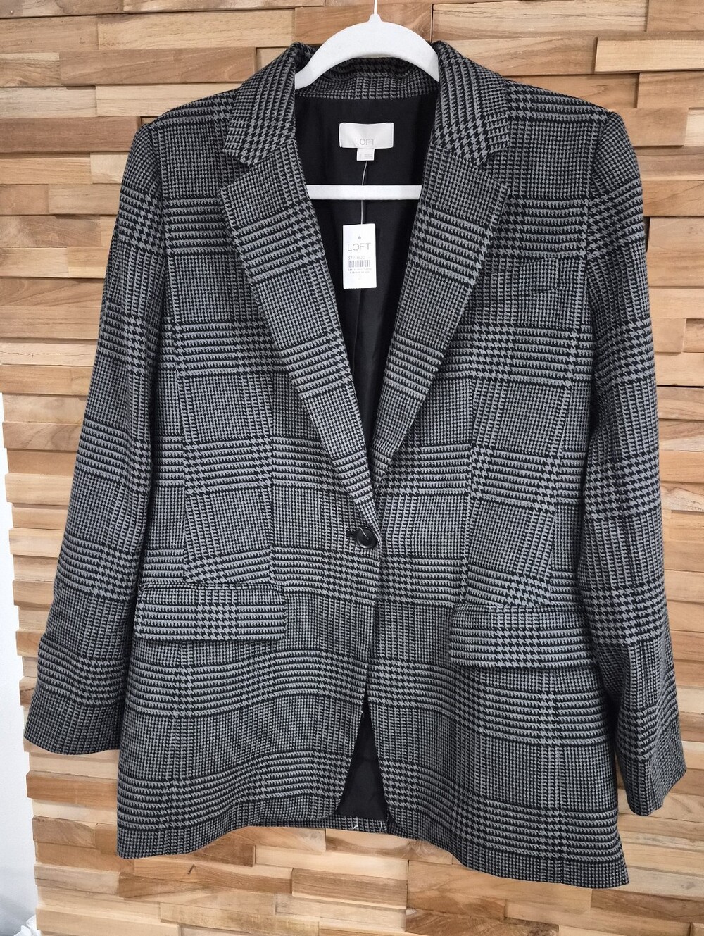 LOFT Gray and Black Glen Plaid Single-Button Blazer - Size 2 - New With Tags